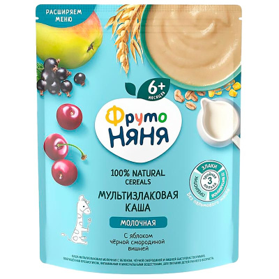 Каша молочная мультизлаковая с яблоком смородиной вишней 200 г от 6 месяцев ФрутоНяня 93846 1